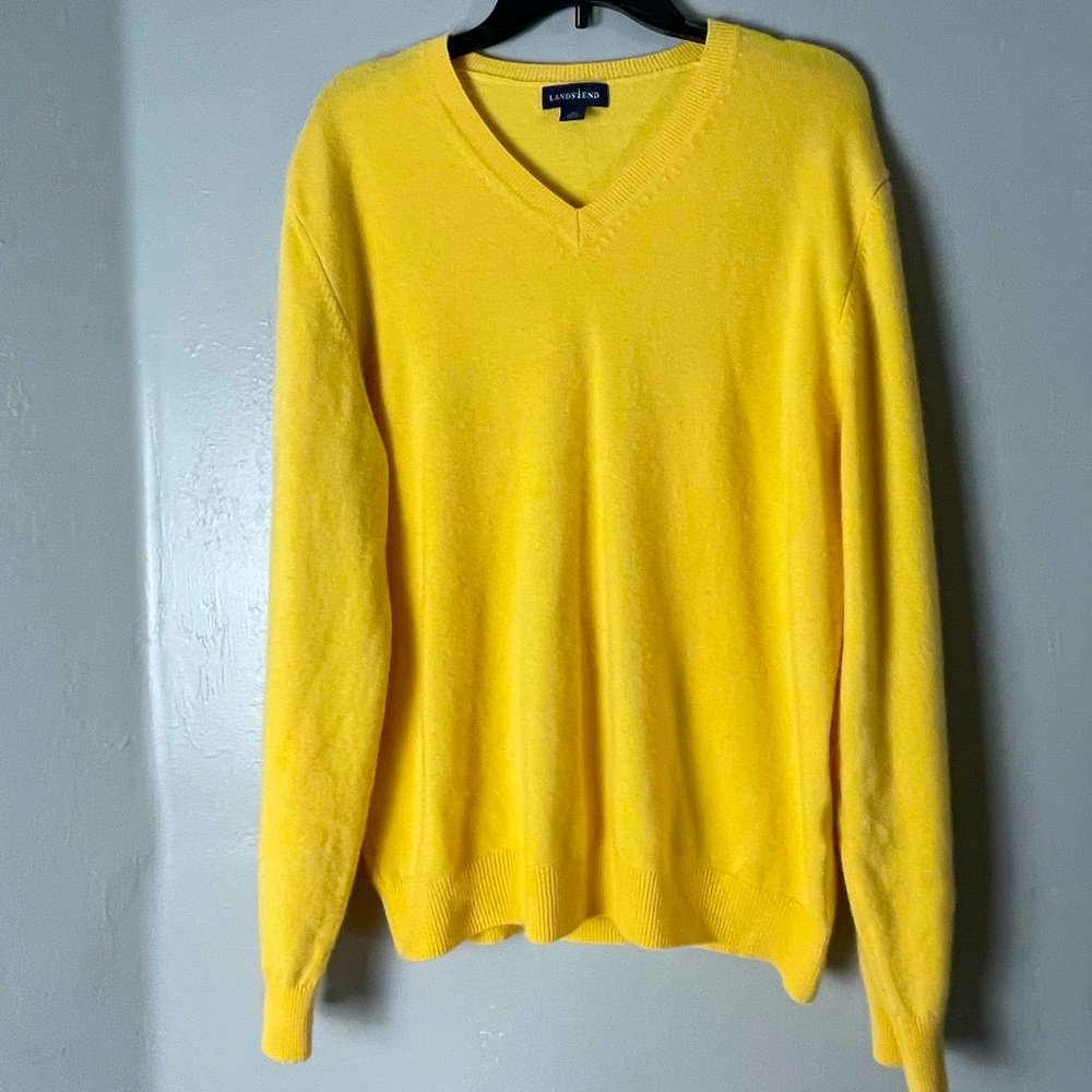 Lands’ End Yellow V-neck Cashmere Sweater M
